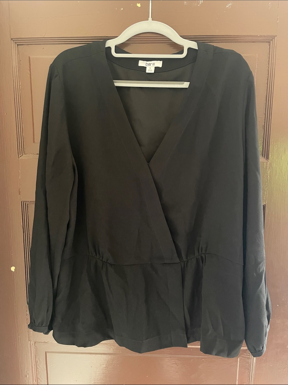 Bar III Black Wrap-Front Peplum Blouse